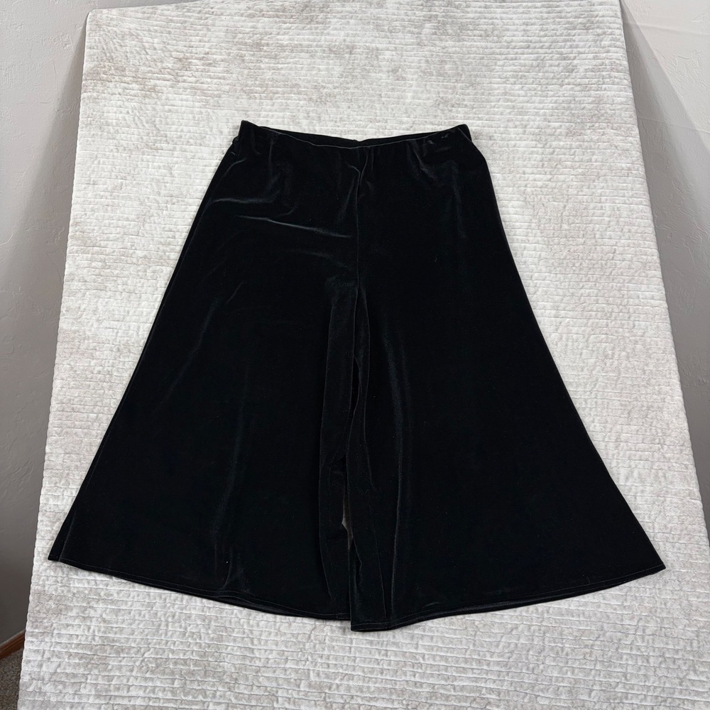 Pantology Black Velvet Wide Leg Cropped Pants Flared High Rise Made in USA Large